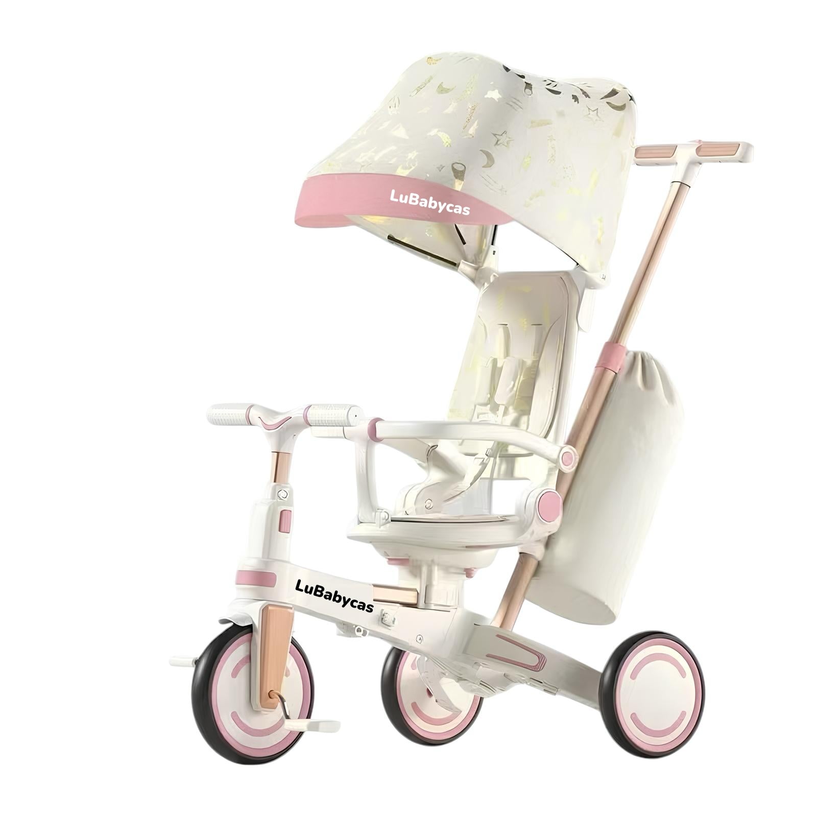 TRICICLO BALANCE PLEGABLE CON BOLSO 9 EN 1 LUBABYCAS ROSADO - 1