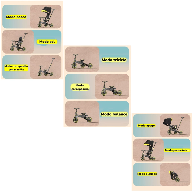 TRICICLO BALANCE PLEGABLE CON BOLSO 9 EN 1 LUBABYCAS ROSADO - 3