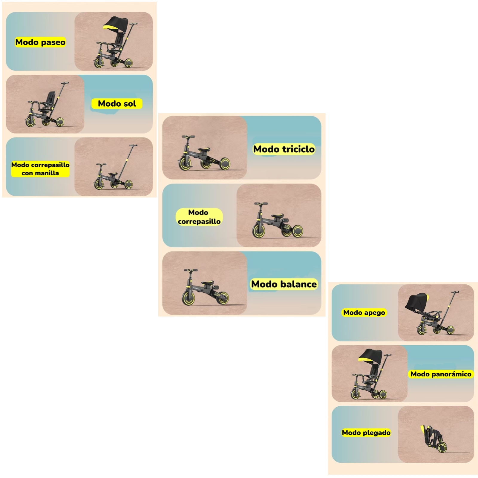 TRICICLO BALANCE PLEGABLE CON BOLSO 9 EN 1 LUBABYCAS ROSADO - 3