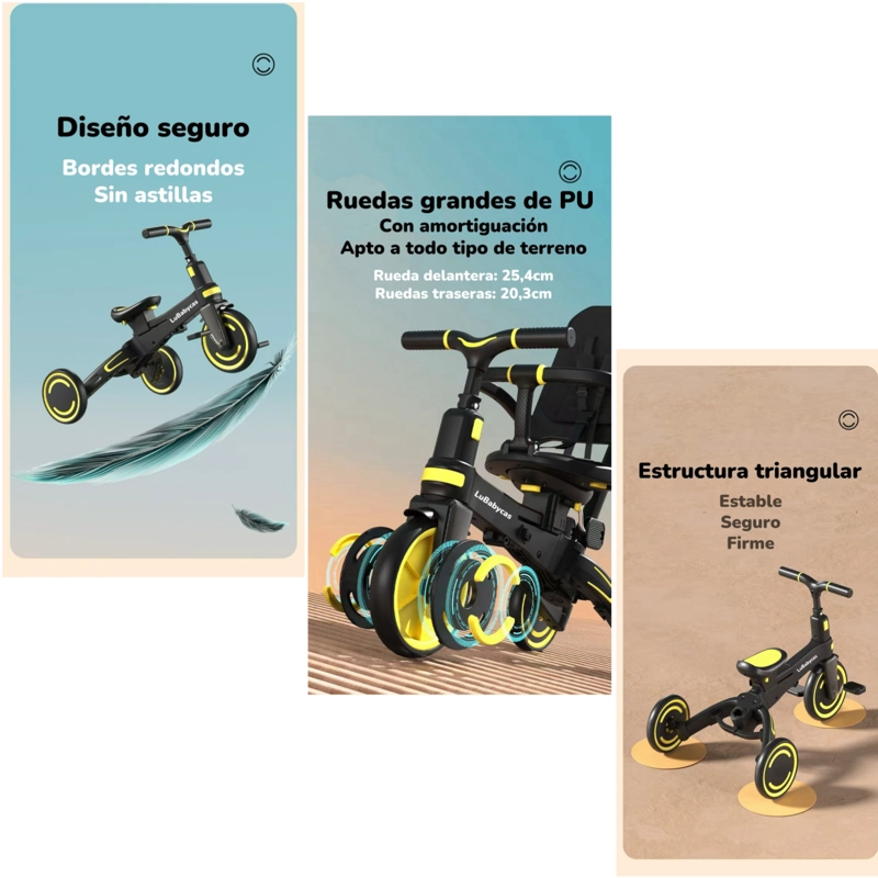 TRICICLO BALANCE PLEGABLE CON BOLSO 9 EN 1 LUBABYCAS ROSADO - 4