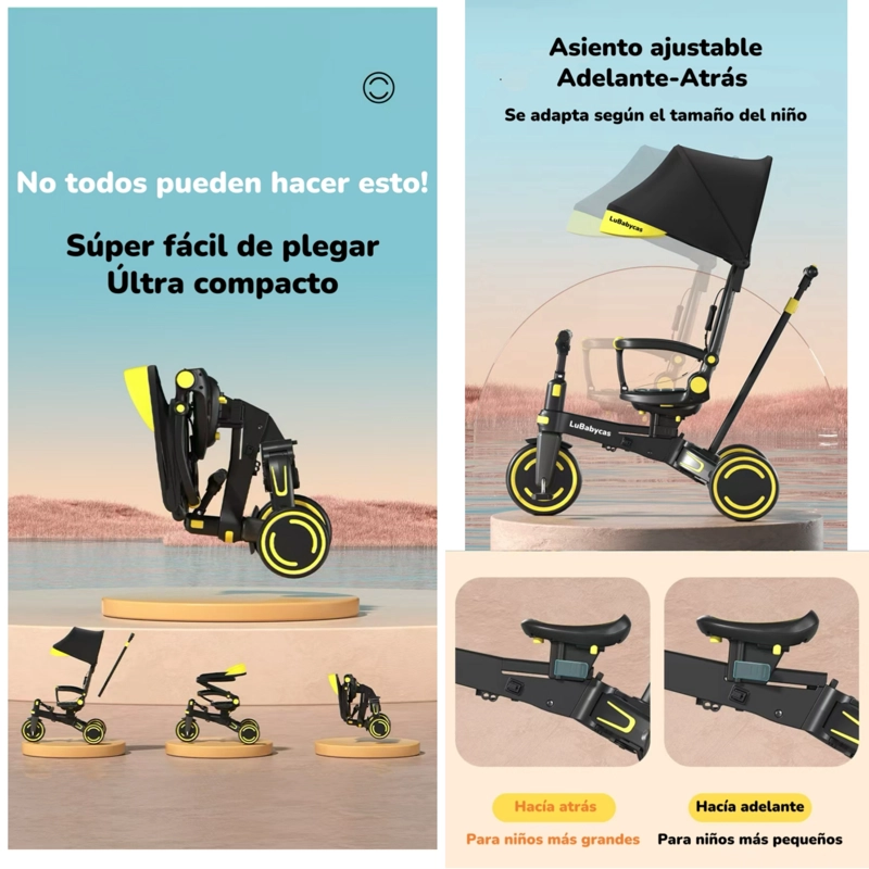 TRICICLO BALANCE PLEGABLE CON BOLSO 9 EN 1 LUBABYCAS ROSADO - 5