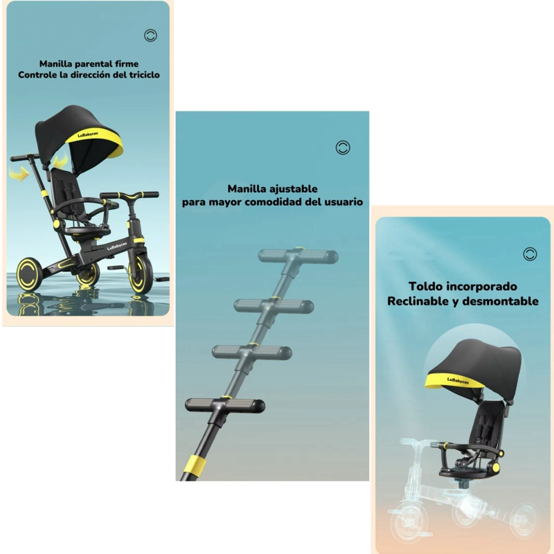 TRICICLO BALANCE PLEGABLE CON BOLSO 9 EN 1 LUBABYCAS ROSADO - 6