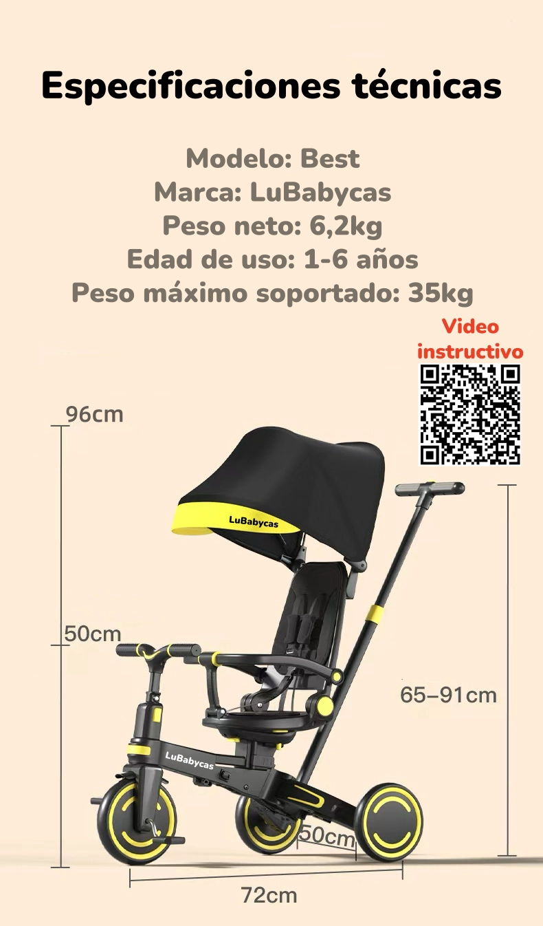 TRICICLO BALANCE PLEGABLE CON BOLSO 9 EN 1 LUBABYCAS ROSADO - 8