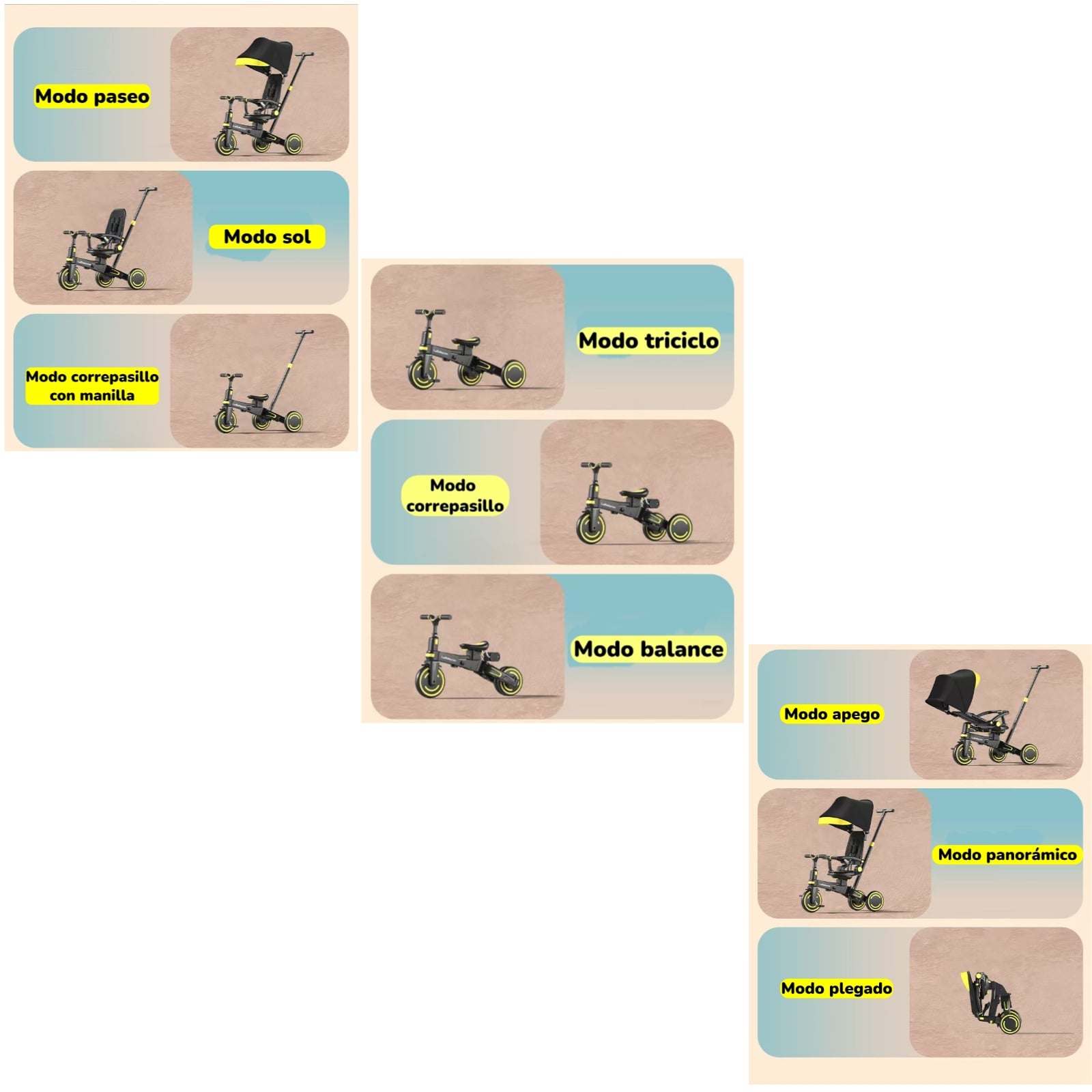 TRICICLO BALANCE PLEGABLE CON BOLSO 9 EN 1 LUBABYCAS NEGRO - 3