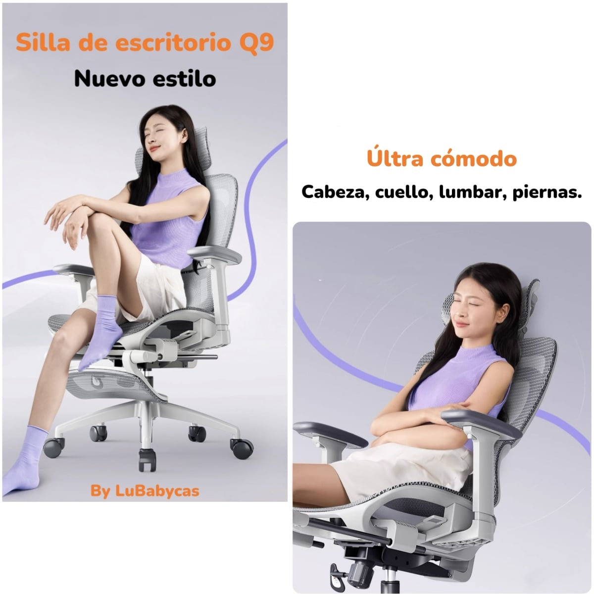 SILLA DE ESCRITORIO RECLINABLE REPOSAPIES Q9 BY LUBABYCAS - 2
