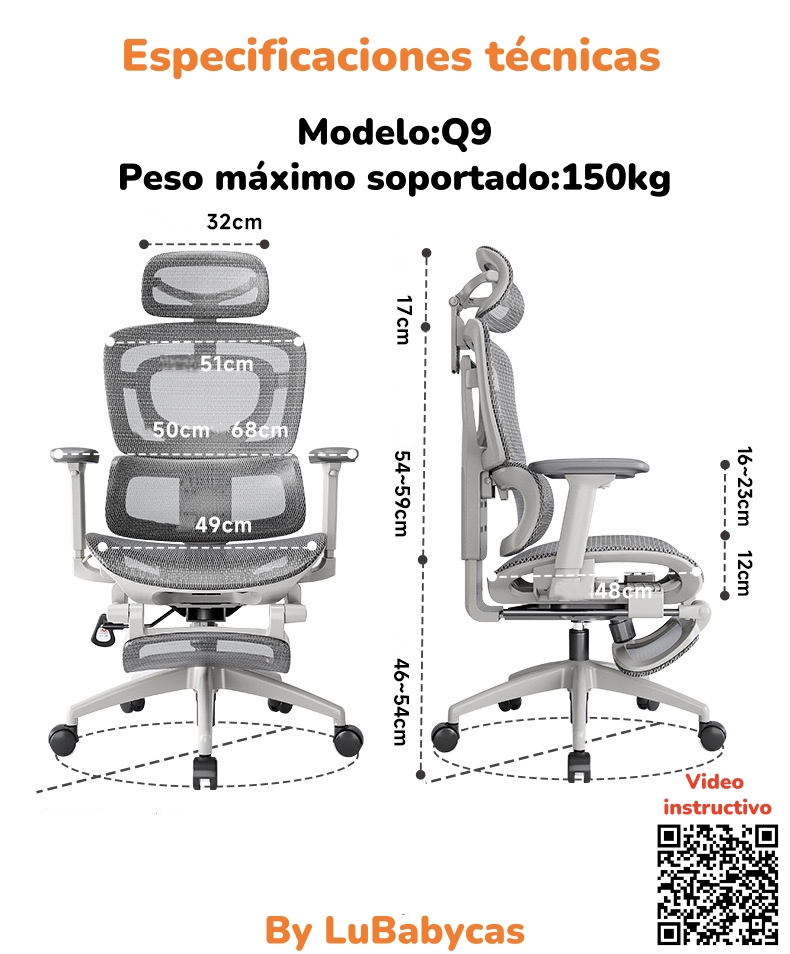 SILLA DE ESCRITORIO RECLINABLE REPOSAPIES Q9 BY LUBABYCAS - 7