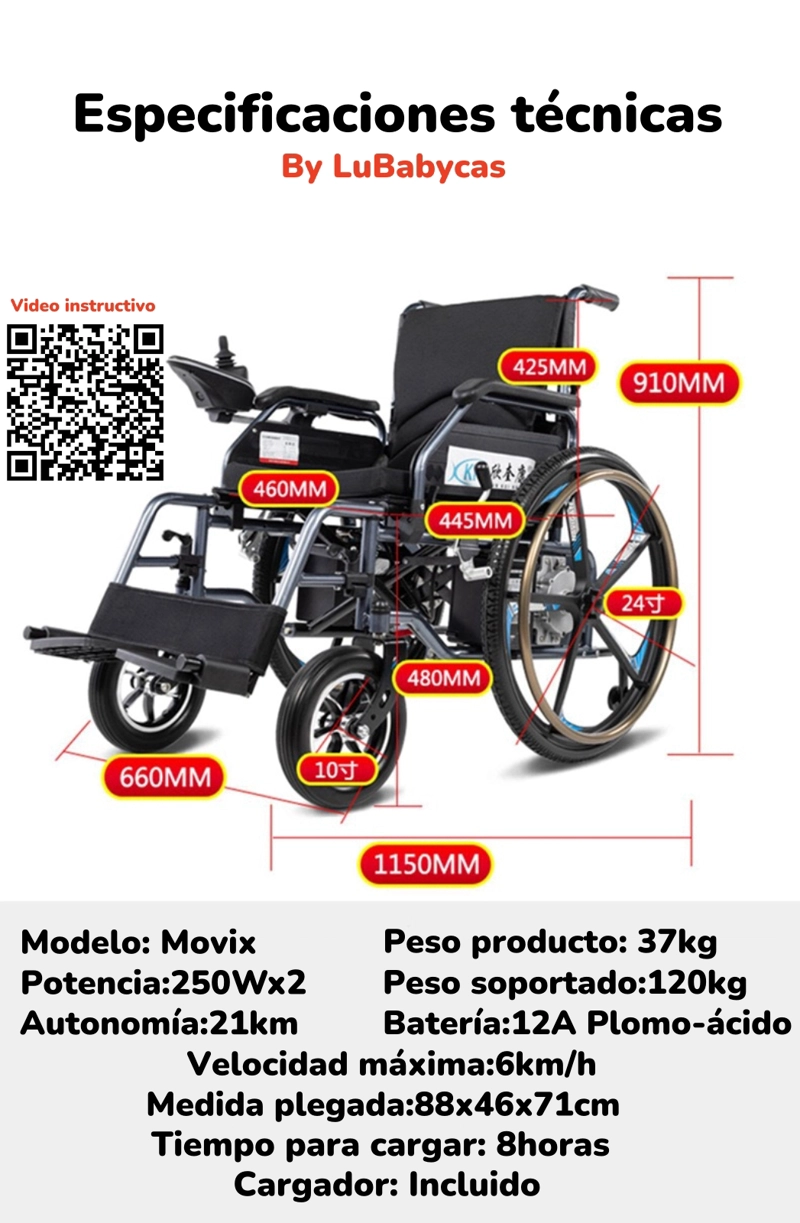 SILLA DE RUEDAS ELE CTRICA PLEGABLE MOVIX BY LUBABYCAS - 8