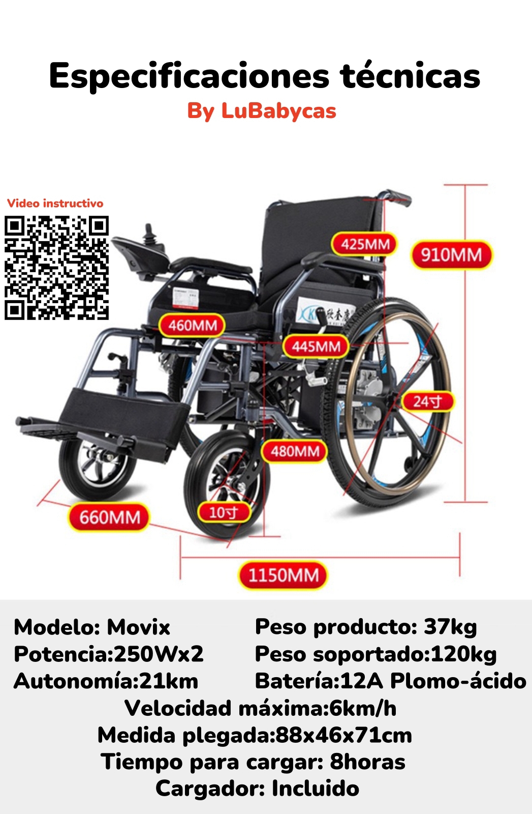 SILLA DE RUEDAS ELE CTRICA PLEGABLE MOVIX BY LUBABYCAS - 8