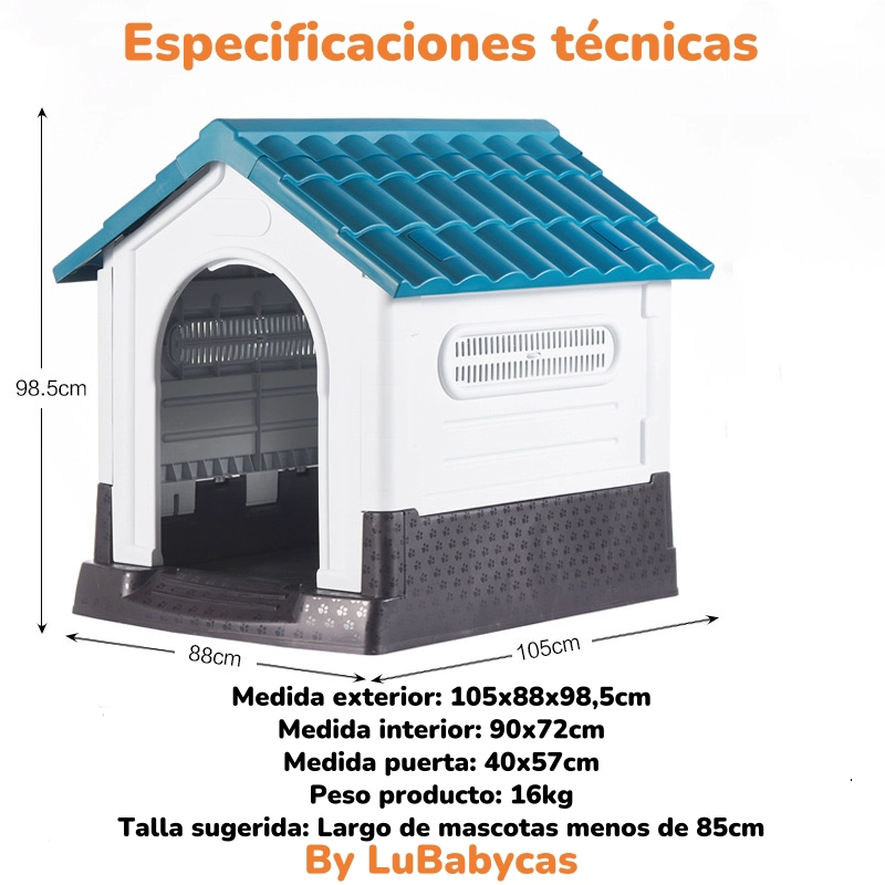 CASA DE PERRO EXTERIOR EXTRA GRANDE 105CM AZUL 452 LUBABYCAS - 7