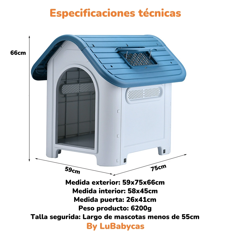 CASA DE PERRO MASCOTA EXTERIOR MEDIANA 75CM AZUL 403 - 8