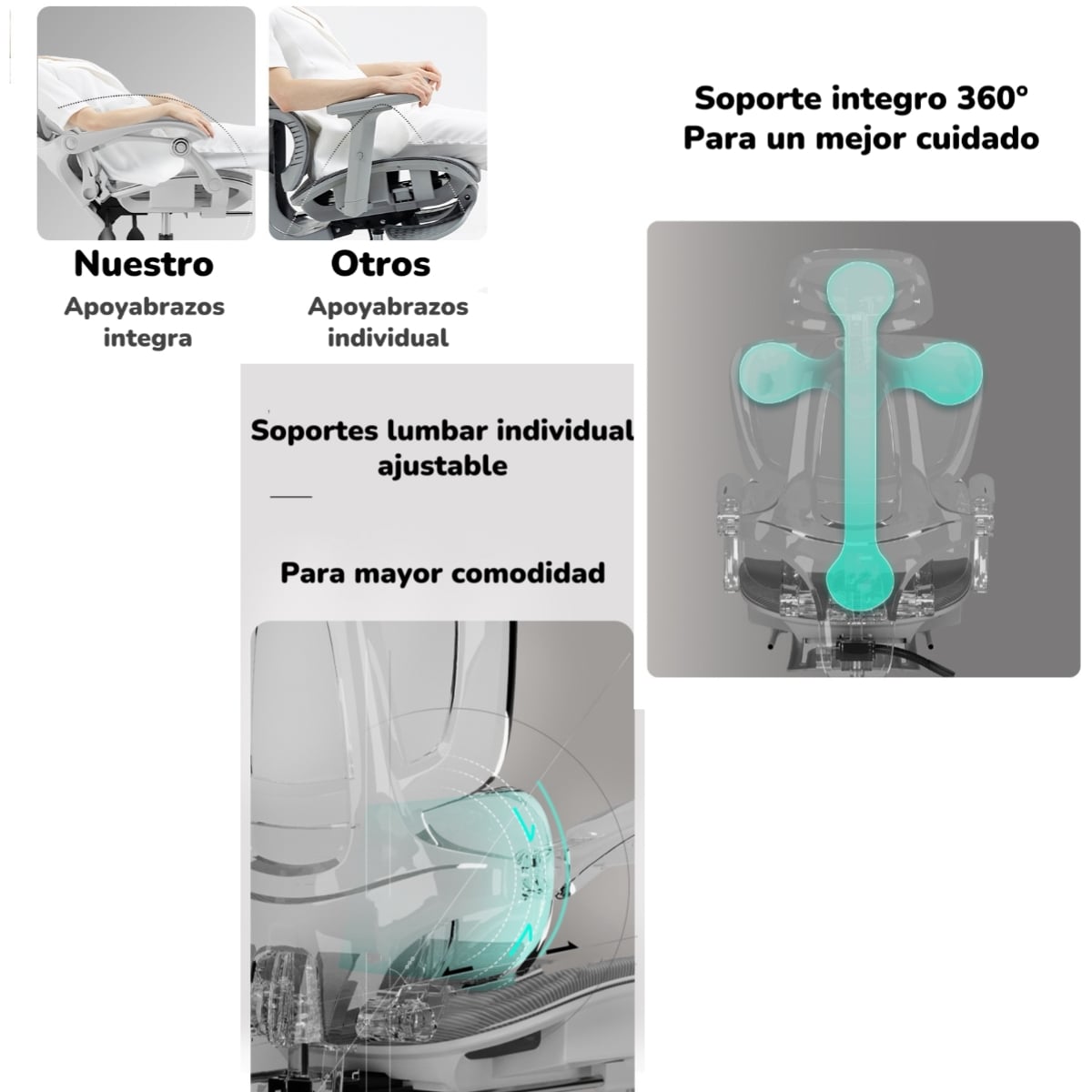 SILLA DE ESCRITORIO RECLINABLE REPOSAPIES E06NEGRA LUBABYCAS - 3