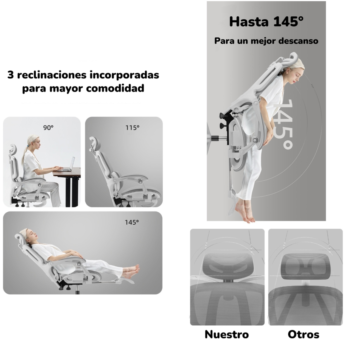SILLA DE ESCRITORIO RECLINABLE REPOSAPIES E06NEGRA LUBABYCAS - 5