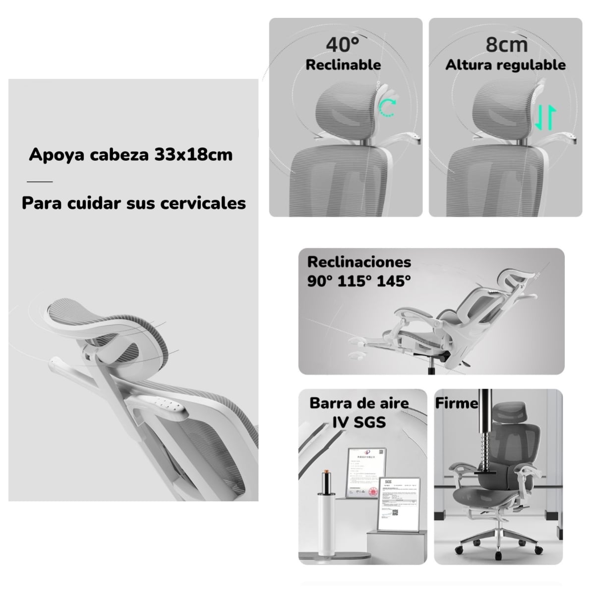 SILLA DE ESCRITORIO RECLINABLE REPOSAPIES E06NEGRA LUBABYCAS - 6