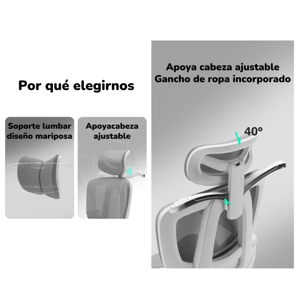 SILLA DE ESCRITORIO RECLINABLE REPOSAPIES E06NEGRA LUBABYCAS - 7