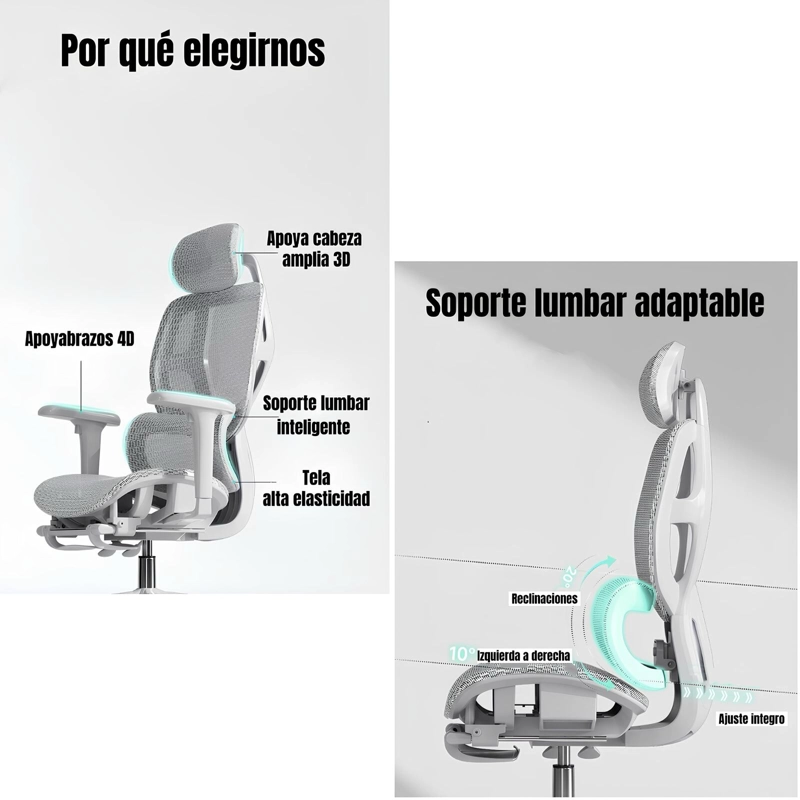 SILLA DE ESCRITORIO RECLINABLE PREMIUM E13 GRIS LUBABYCAS - 2