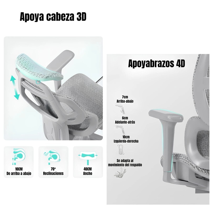 SILLA DE ESCRITORIO RECLINABLE PREMIUM E13 GRIS LUBABYCAS - 3