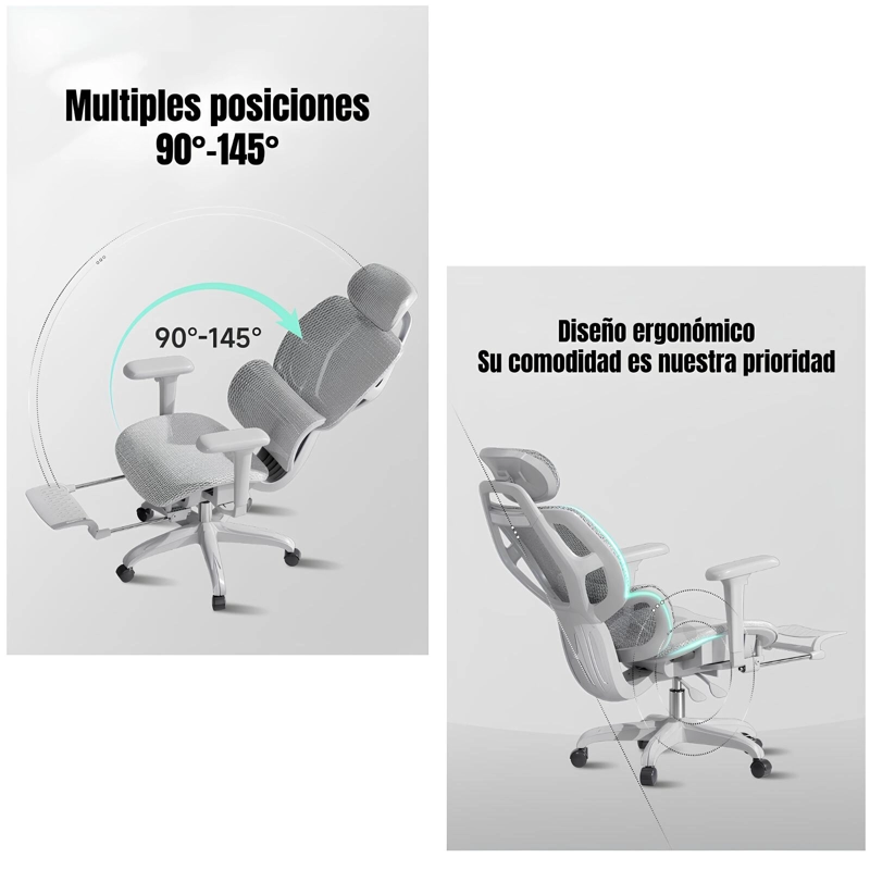 SILLA DE ESCRITORIO RECLINABLE PREMIUM E13 GRIS LUBABYCAS - 5