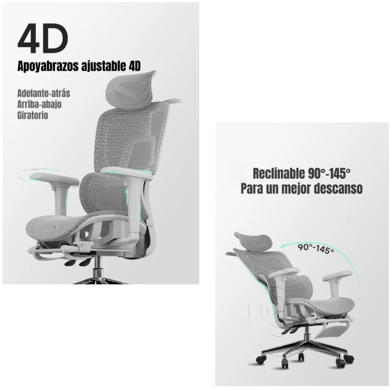 SILLA DE ESCRITORIO RECLINABLE E14 GRIS LUBABYCAS - 4