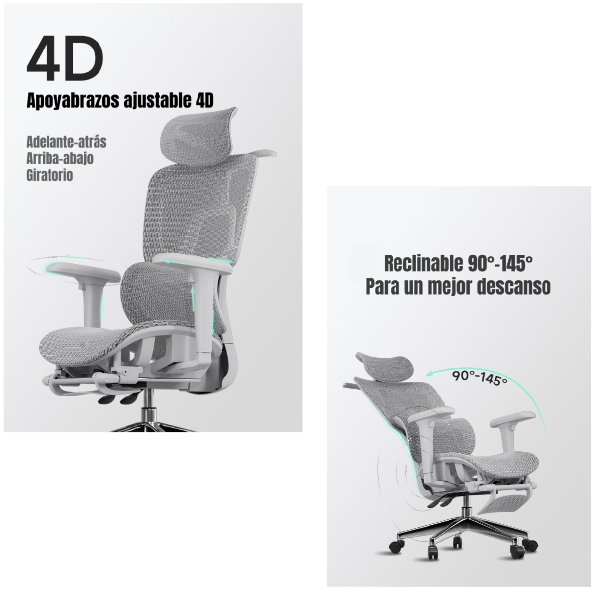 SILLA DE ESCRITORIO RECLINABLE E14 GRIS BY LUBABYCAS - 4
