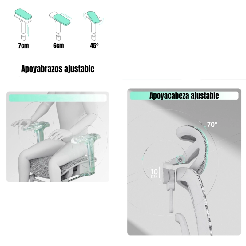 SILLA DE ESCRITORIO RECLINABLE E14 GRIS LUBABYCAS - 6
