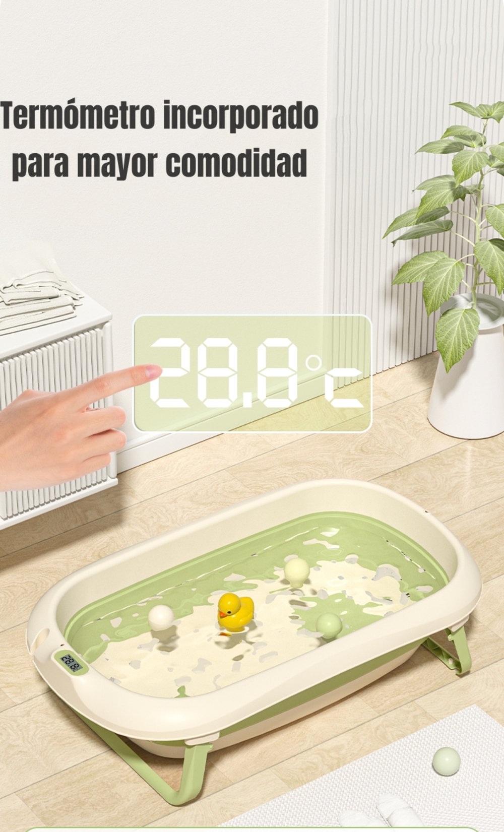 BAÑERA CON TERMÓMETRO Y COJÍN PREMIUM VERDE LUBABCYAS - 3