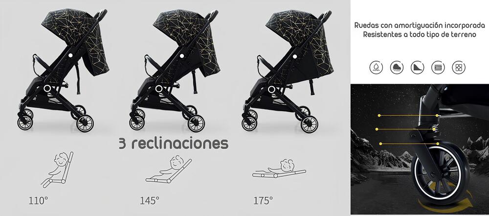 COCHE DE PASEO ÚLTRA COMPACTO CON POSA VASO LUBABYCAS NEGRO - 3