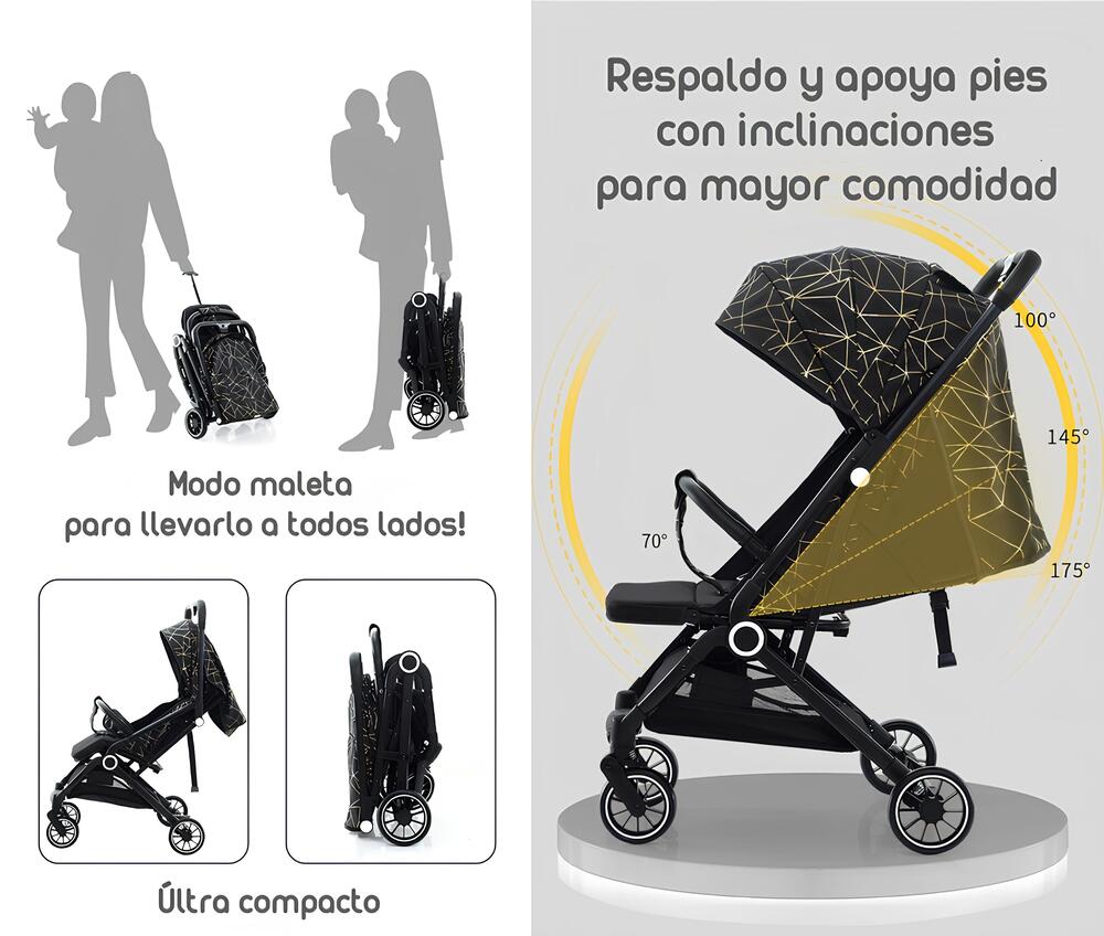 COCHE DE PASEO ÚLTRA COMPACTO CON POSA VASO LUBABYCAS NEGRO - 4