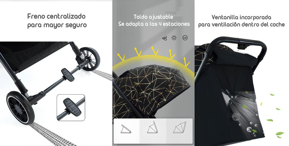 COCHE DE PASEO ÚLTRA COMPACTO CON POSA VASO LUBABYCAS NEGRO - 5