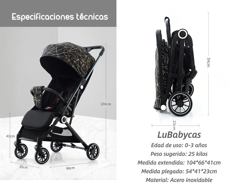 COCHE DE PASEO ÚLTRA COMPACTO CON POSA VASO LUBABYCAS NEGRO - 7