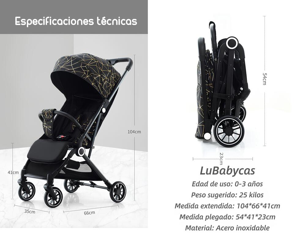 COCHE DE PASEO ÚLTRA COMPACTO CON POSA VASO LUBABYCAS NEGRO - 7