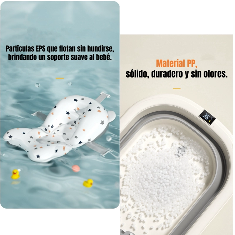 BAÑERA PLEGABLE CON TERMÓMETRO, COJIN Y MÁS ACCESORIOS AZUL - 4