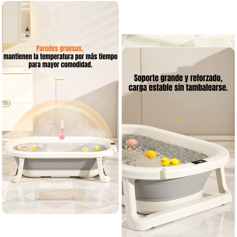 BAÑERA PLEGABLE CON TERMÓMETRO, COJIN Y MÁS ACCESORIOS AZUL - 6