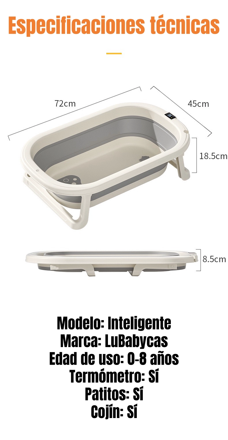 BAÑERA PLEGABLE CON TERMÓMETRO, COJIN Y MÁS ACCESORIOS AZUL - 7