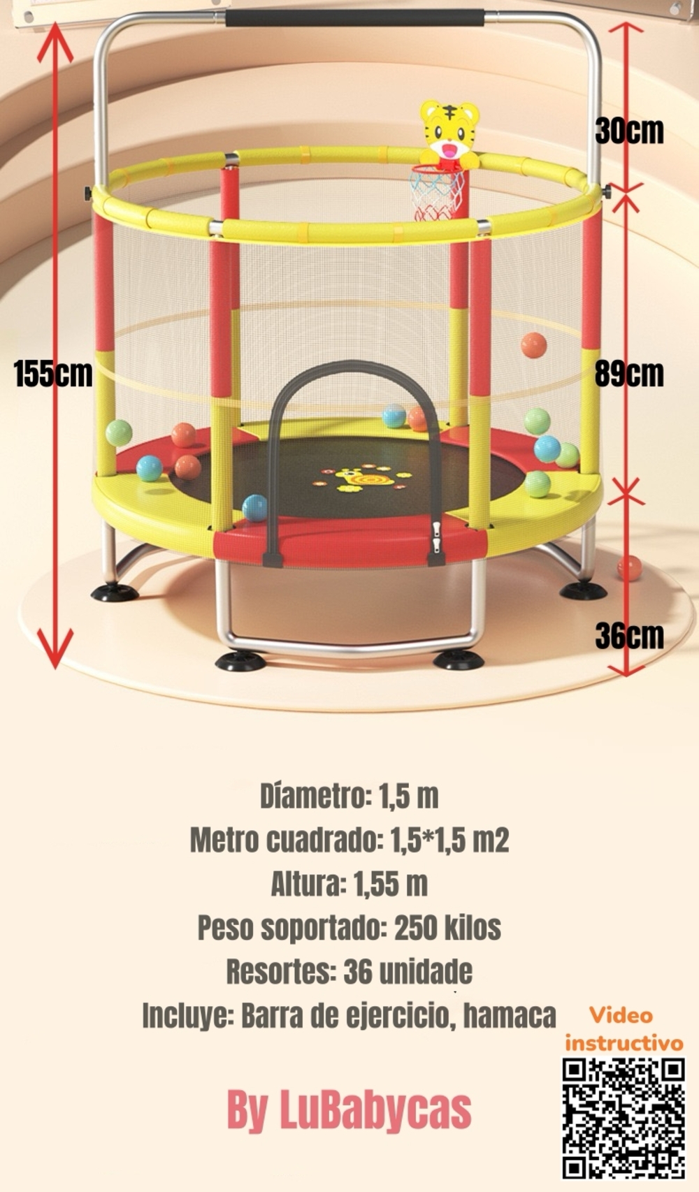 CAMA ELÁSTICA TRAMPOLINE 150CM MÁS JUEGOS LUBABYCAS - 8