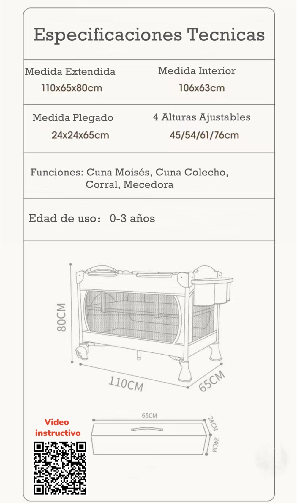CUNA COLECHO CORRAL MECEDORA 4 EN 1 LUBABYCAS BLANCO - 8
