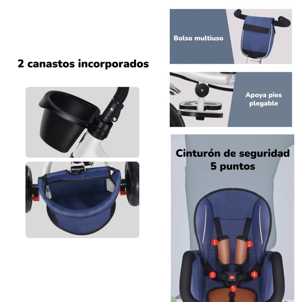 TRICICLO MULTIFUNCIONAL 360° CON FOCO LUBABYCAS ROSADO - 5