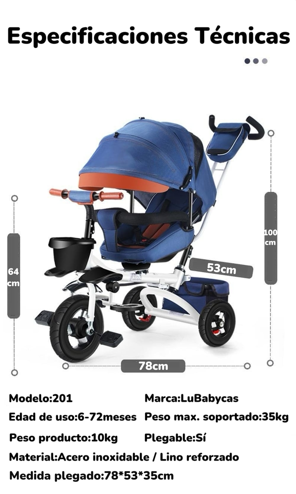 TRICICLO MULTIFUNCIONAL 360° CON FOCO LUBABYCAS ROSADO - 8