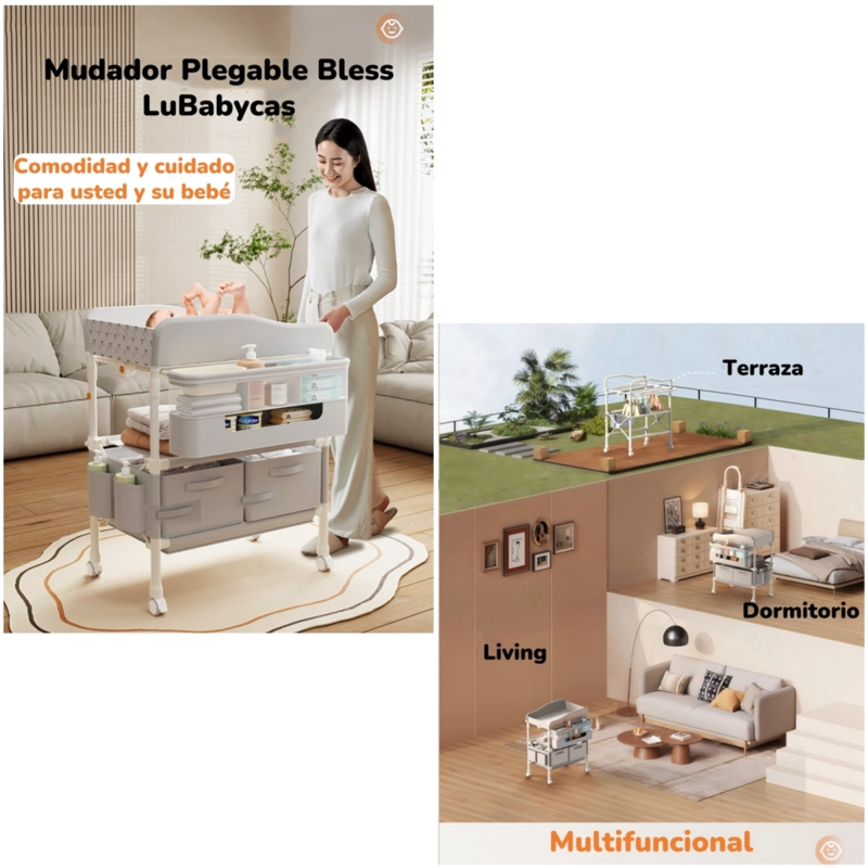 MUDADOR DE PAÑALES PLEGABLE GRIS ACCESORIOS BLESS LUBABYCAS - 2