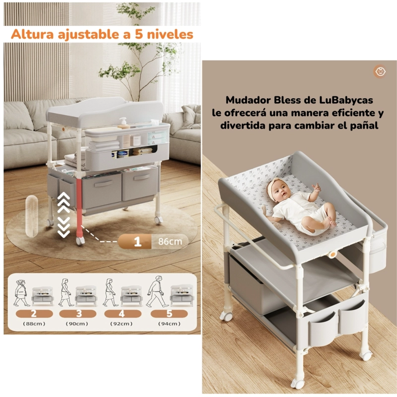 MUDADOR DE PAÑALES PLEGABLE GRIS ACCESORIOS BLESS LUBABYCAS - 5