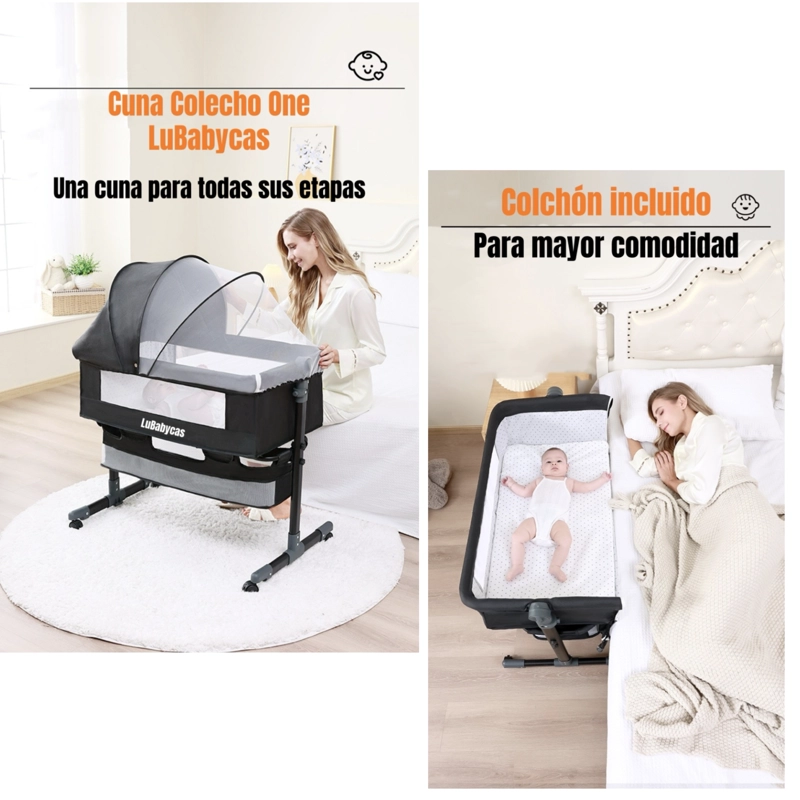 CUNA COLECHO ONE CON MOSQUITERO COLCHON ROSADA LUBABYCAS - 2
