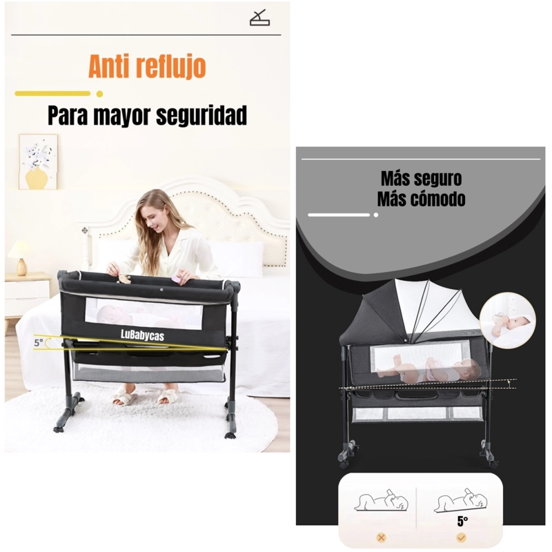 CUNA COLECHO ONE CON MOSQUITERO COLCHON ROSADA LUBABYCAS - 4