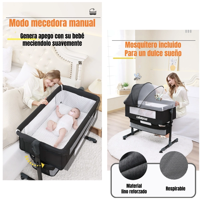 CUNA COLECHO ONE CON MOSQUITERO COLCHON ROSADA LUBABYCAS - 6