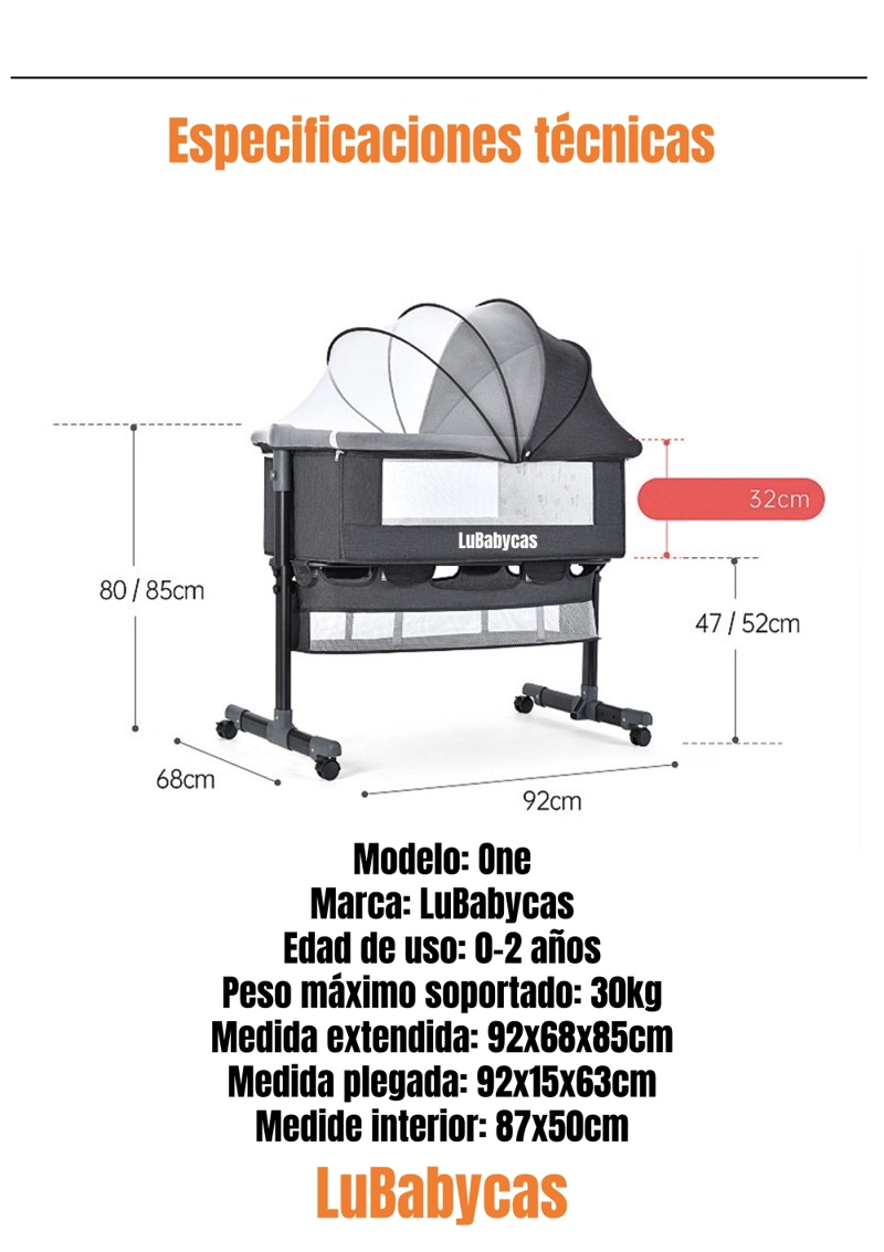CUNA COLECHO ONE CON MOSQUITERO COLCHON ROSADA LUBABYCAS - 8