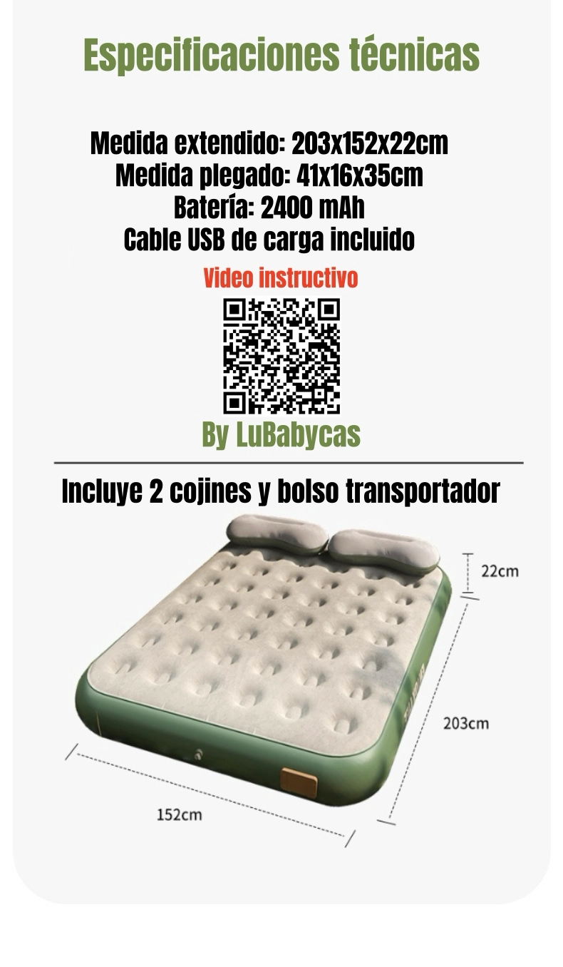 COLCHON CAMA INFLABLE ELE CTRICO CON COJIN BOLSO 2 PLAZAS - 8