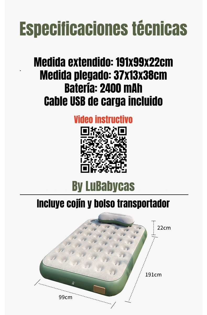 COLCHON CAMA INFLABLE ELE CTRICO CON COJIN BOLSO 1 PLAZA - 8