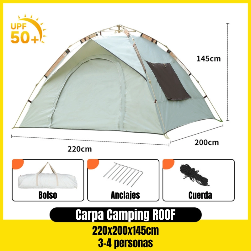 CARPA CAMPING AUTOMATICA 4 PERSONAS CON ACCESORIOS ROOF GRIS - 2