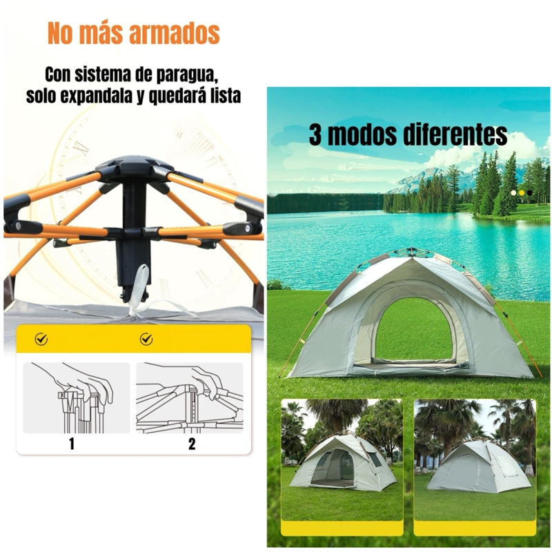 CARPA CAMPING AUTOMATICA 4 PERSONAS CON ACCESORIOS ROOF GRIS - 6
