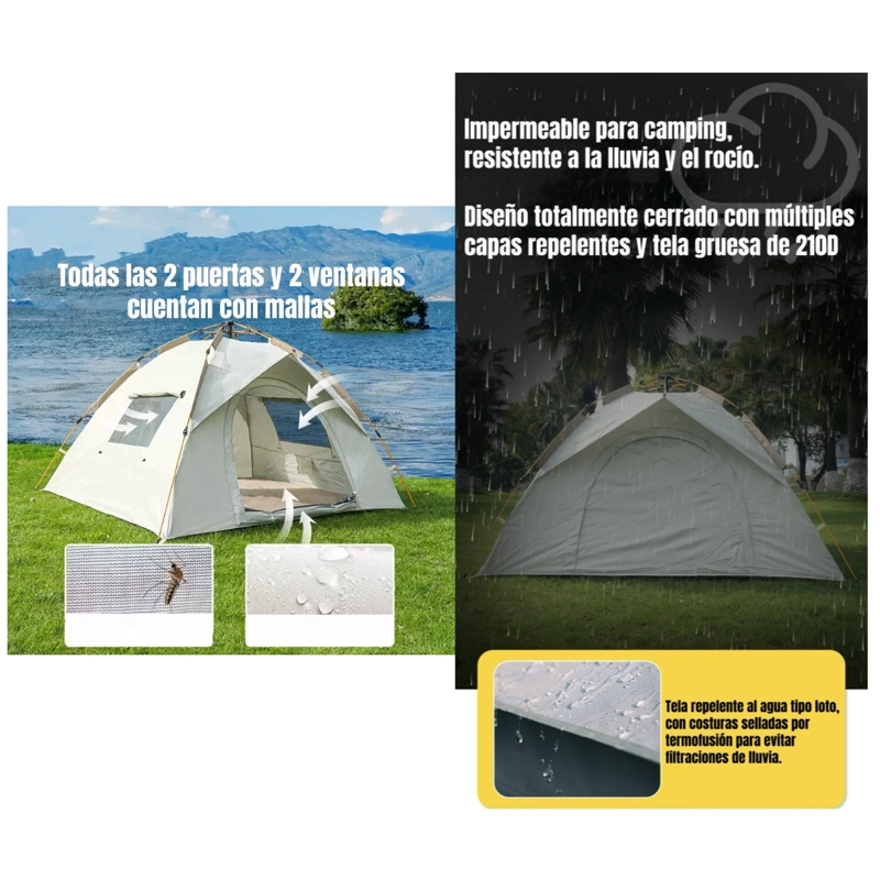 CARPA CAMPING AUTOMATICA 4 PERSONAS CON ACCESORIOS ROOF GRIS - 7