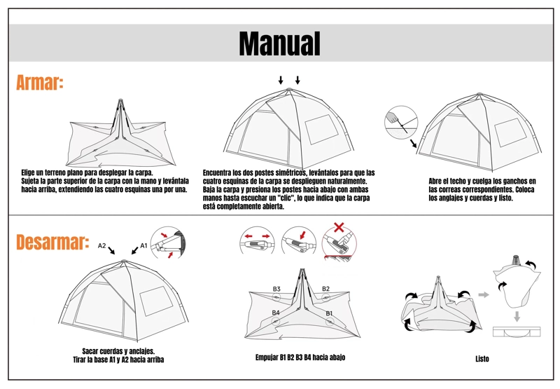 CARPA CAMPING AUTOMATICA 4 PERSONAS CON ACCESORIOS ROOF GRIS - 8