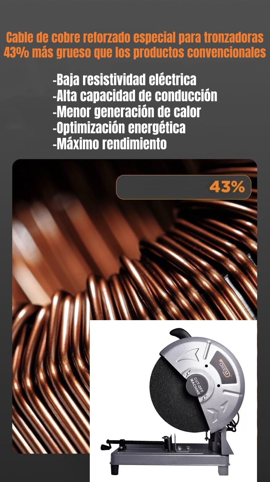 TRONZADORA INDUSTRIAL 14″ 2200W 3800RPM CON DISCO G02 GRIS - 3